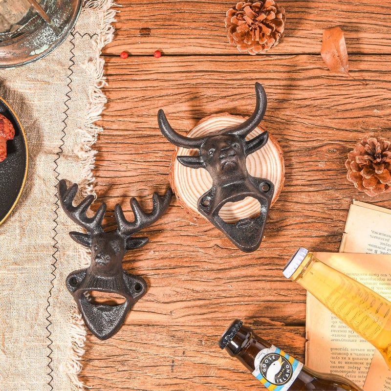Sungmor Wall Mounted Bottle Opener, Cast Iron Cool Bull Head Bottle Opener, Beer Coke Beverage Bottle Cap Opener, Vintage Rustic Style Wall Hanging Opener, Bar Farmhouse Wall Ornament, Practical Gift - Image 3